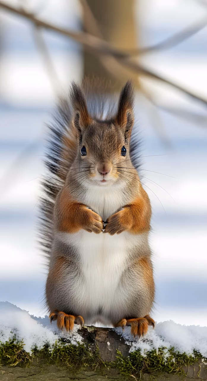 Adorable Red Squirrel Winter Portrait Fluffy Tail Snow - Free Mobile AMOLED Wallpaper Background