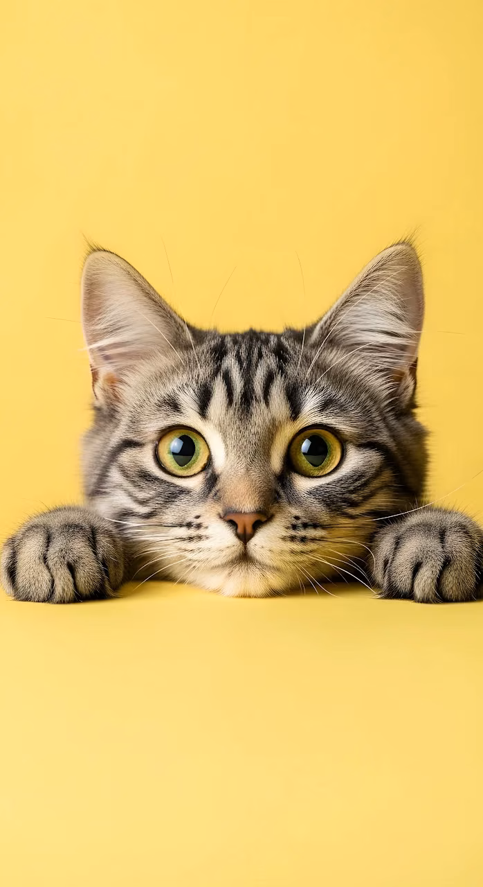 Download Adorable Tabby Kitten Peeking Over Bright Yellow Surface Wallpaper in Mobile HD Adorable Tabby Kitten Peeking Over Bright Yellow Surface - Free Mobile AMOLED Wallpaper Background
