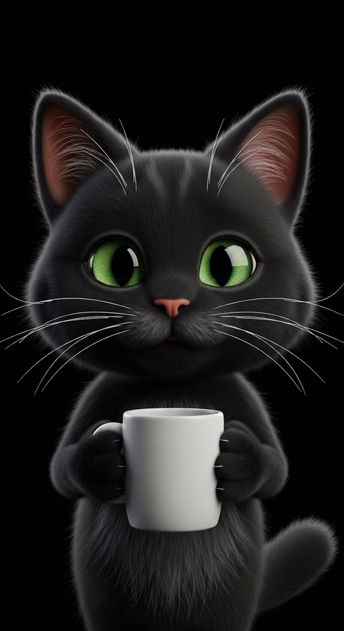 Download Adorable Wide-Eyed Fluffy Cartoon Cat with Coffee Cup Wallpaper in Mobile HD Adorable Wide-Eyed Fluffy Cartoon Cat with Coffee Cup - Free Mobile AMOLED Wallpaper Background