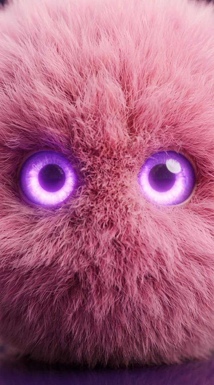 Adorably Fluffy Pink Monster with Glowing Purple Eyes - Free Mobile AMOLED Wallpaper Background