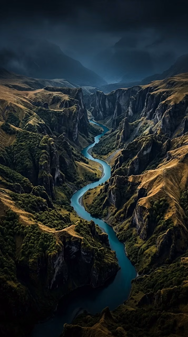 Download Aerial 3D Render of an Emerald River Valley and Textured Ridges Wallpaper in Mobile HD Aerial 3D Render of an Emerald River Valley and Textured Ridges - Free Mobile AMOLED Wallpaper Background
