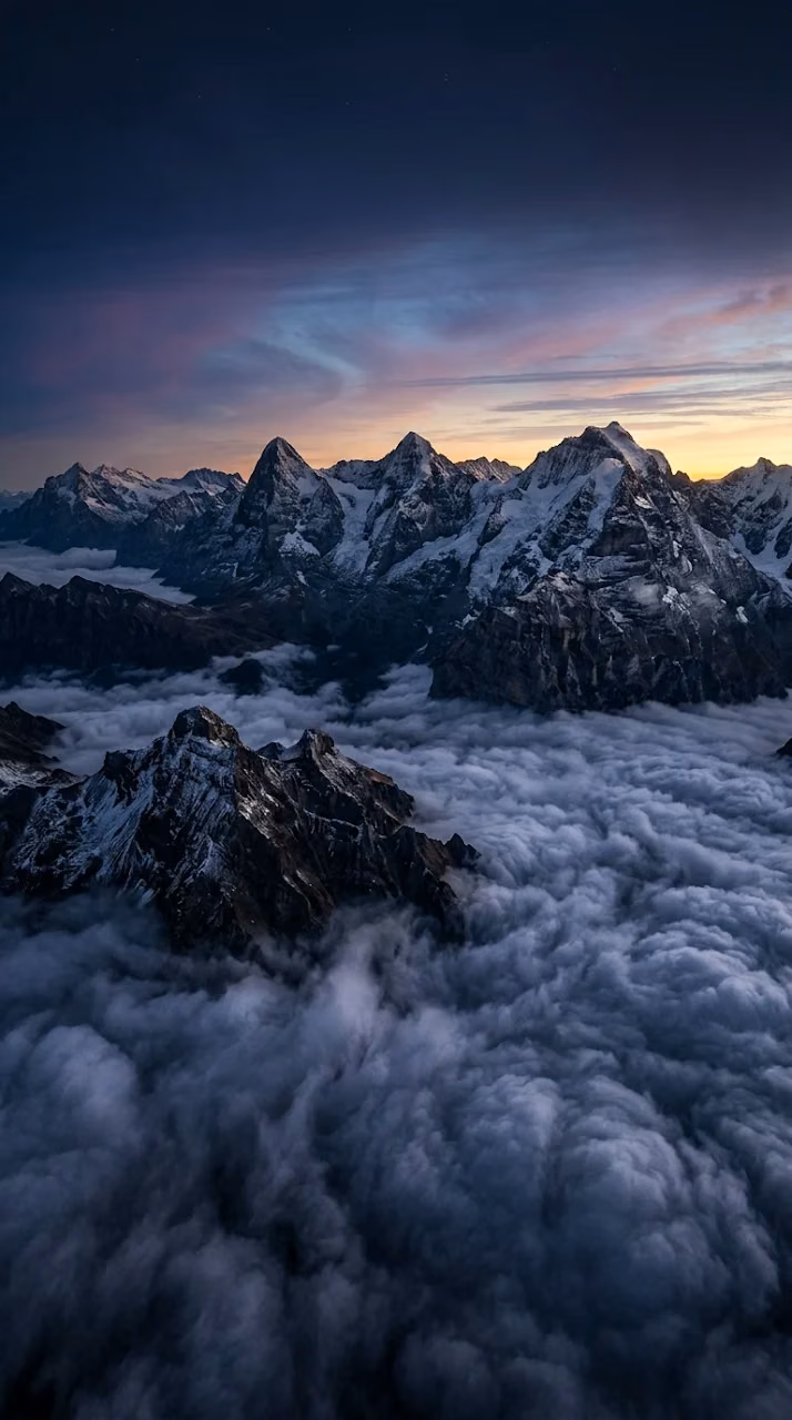 Aerial Alpine Peaks and Fog Sunrise Wallpaper - Free Mobile AMOLED Wallpaper Background
