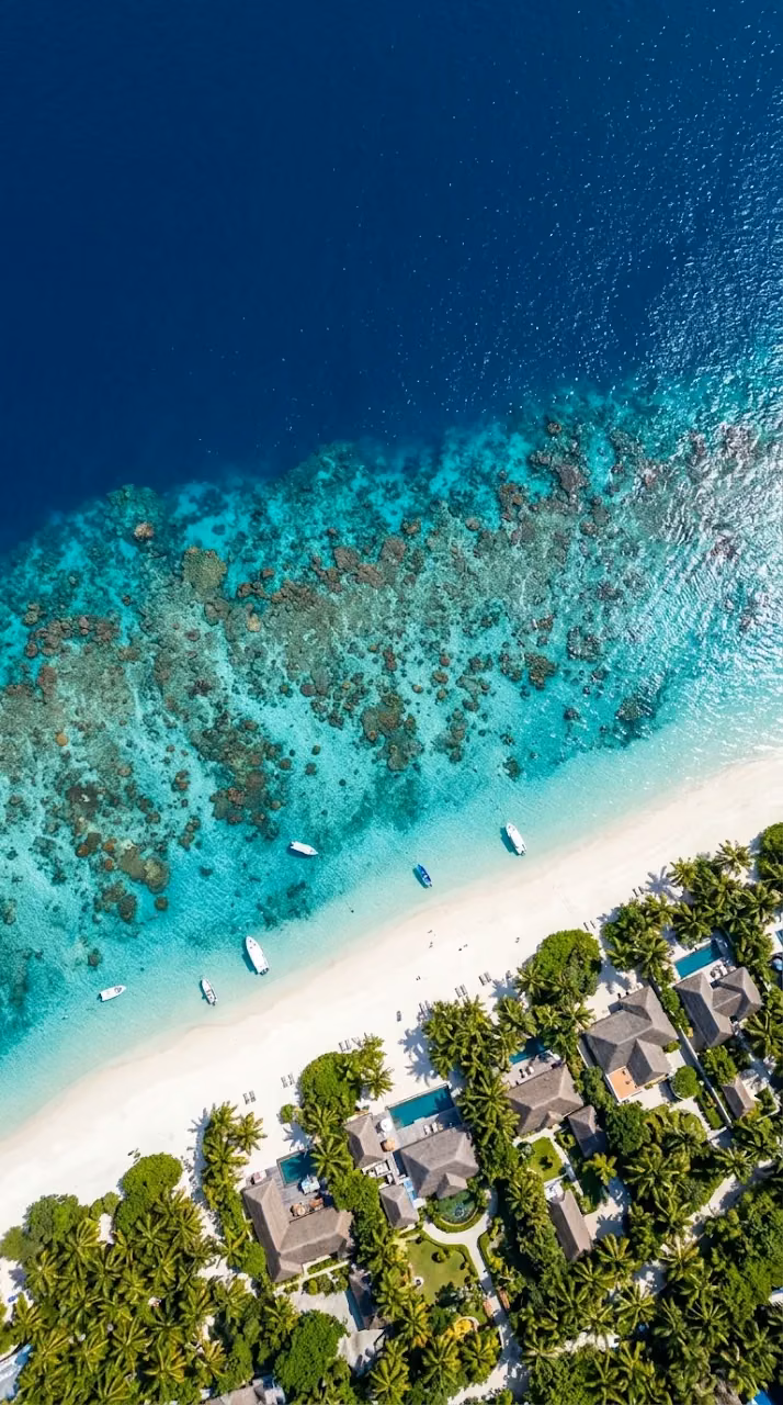 Download Aerial Drone View of Pristine Tropical Shoreline and Coral Reef Wallpaper in Mobile HD Aerial Drone View of Pristine Tropical Shoreline and Coral Reef - Free Mobile AMOLED Wallpaper Background