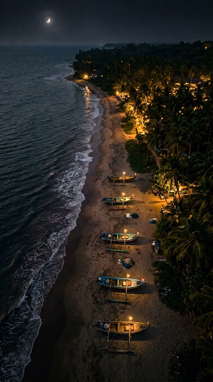 Download Aerial Night Photograph of Fishing Boats on a Tropical Beach Wallpaper in Mobile HD Aerial Night Photograph of Fishing Boats on a Tropical Beach - Free Mobile AMOLED Wallpaper Background