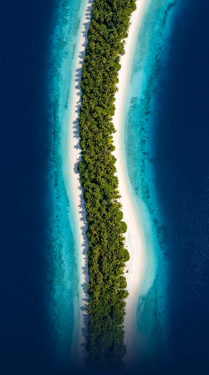 Aerial Tropical Island Sandy Beach Deep Blue Ocean - Free 4K Desktop Wallpaper Background