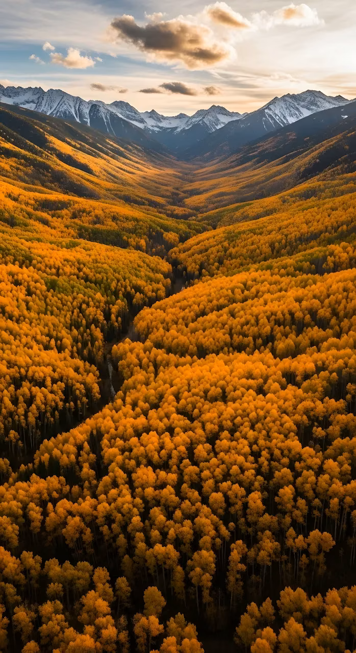 Download Aerial View of Golden Aspen Forest and Mountain Valley Wallpaper in Mobile HD Aerial View of Golden Aspen Forest and Mountain Valley - Free Mobile AMOLED Wallpaper Background