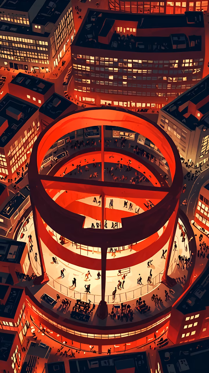 Download Aerial View of Massive Red Urban Circular Structure Wallpaper in Mobile HD Aerial View of Massive Red Urban Circular Structure - Free Mobile AMOLED Wallpaper Background
