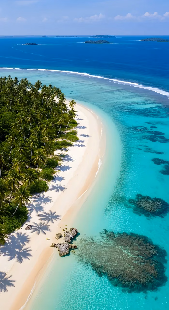 Aerial View of Pristine Tropical Beach and Clear Ocean - Free Mobile AMOLED Wallpaper Background