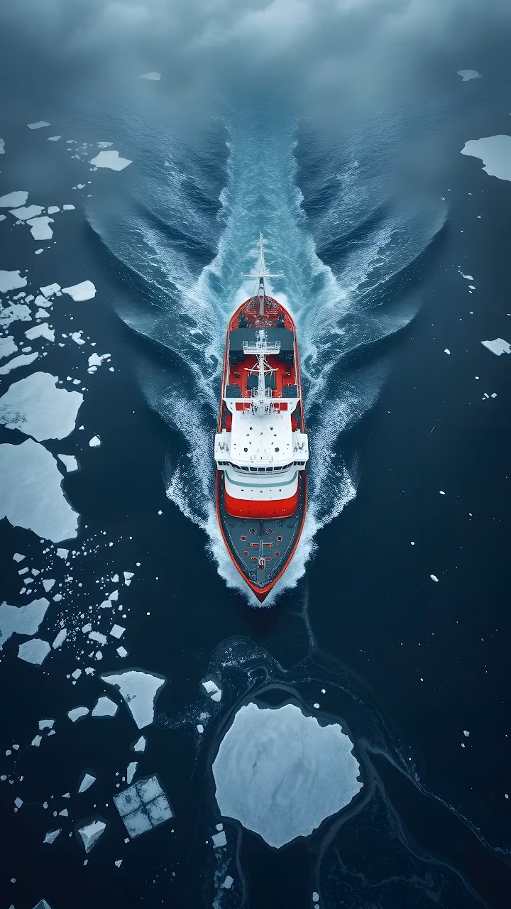 Aerial View of Red and White Icebreaker Ship - Free Mobile AMOLED Wallpaper Background