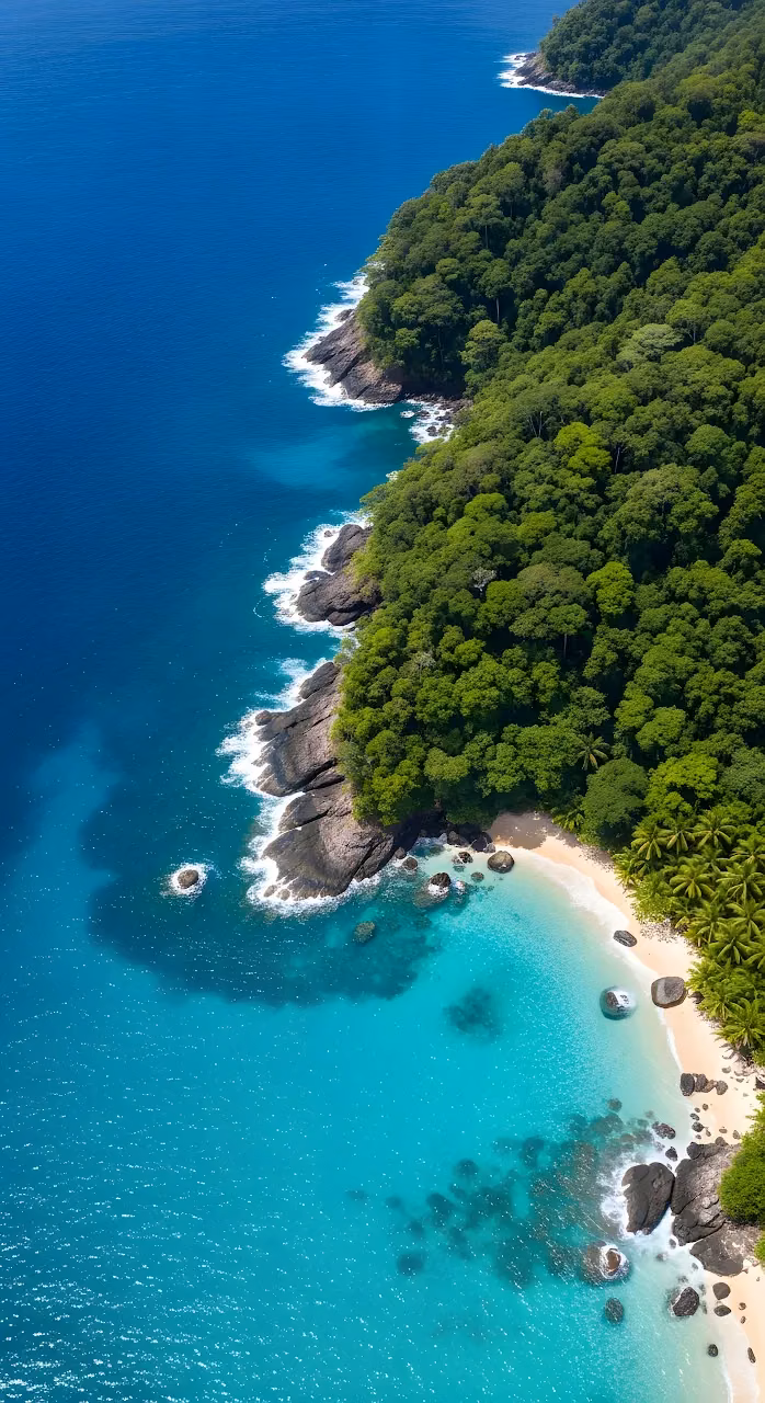 Aerial View Secluded Tropical Beach Cove Turquoise Water Jungle - Free Mobile AMOLED Wallpaper Background