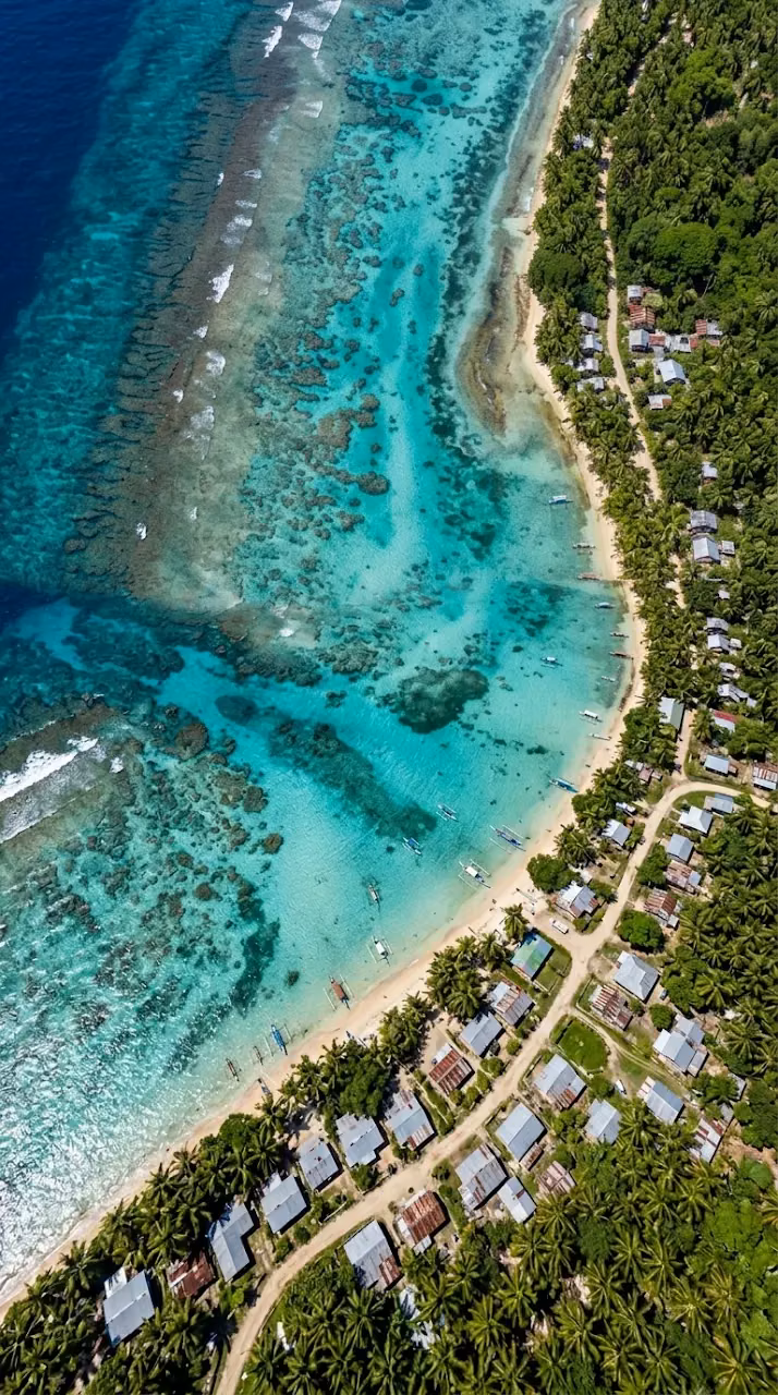 Aerial View of Tropical Beach with Turquoise Water and Lush Greenery - Free Mobile AMOLED Wallpaper Background
