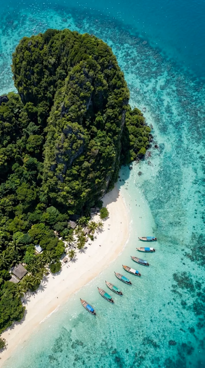 Aerial View of Tropical Beach with Limestone Karsts - Free Mobile AMOLED Wallpaper Background
