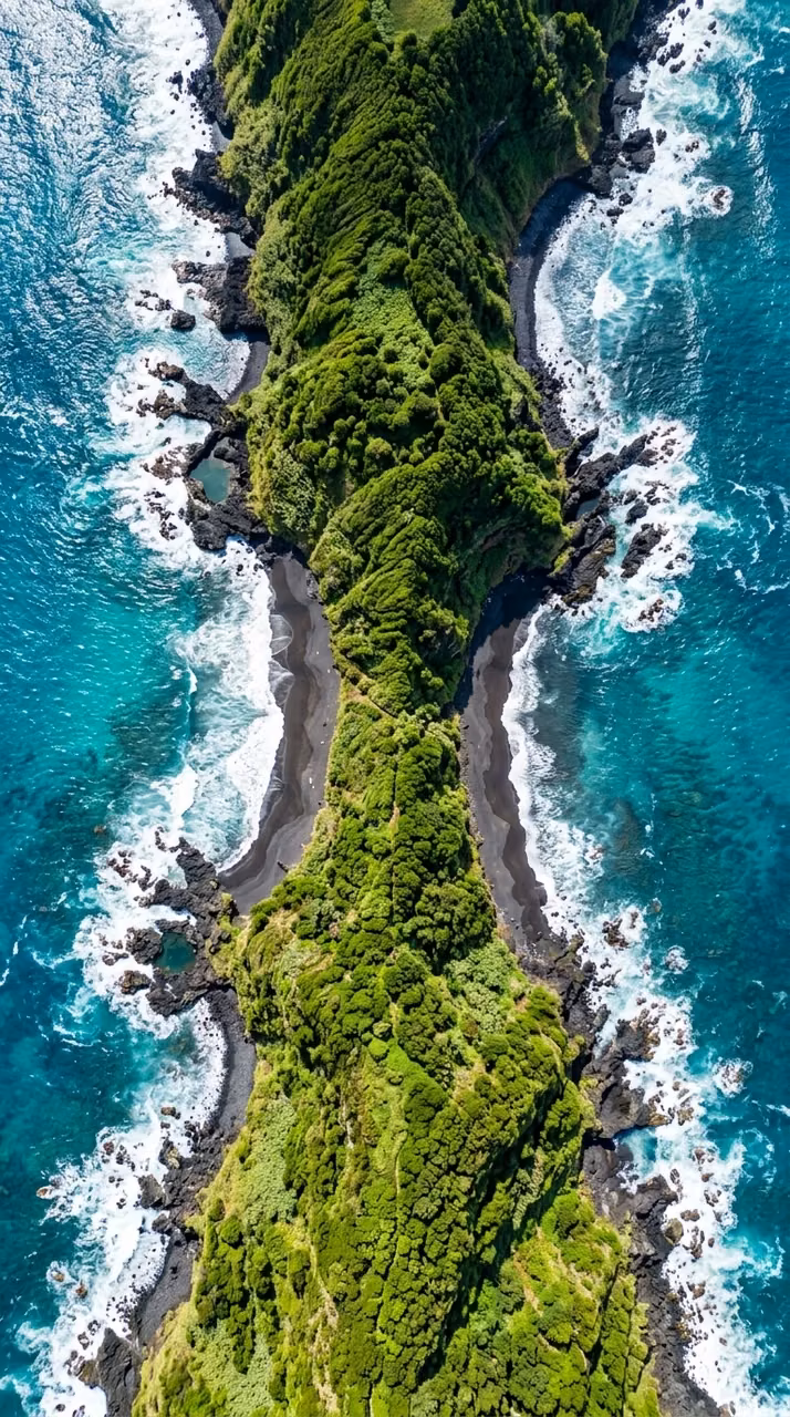 Download Aerial View of a Tropical Peninsula with Black Sand and Turquoise Sea Wallpaper in Mobile HD Aerial View of a Tropical Peninsula with Black Sand and Turquoise Sea - Free Mobile AMOLED Wallpaper Background