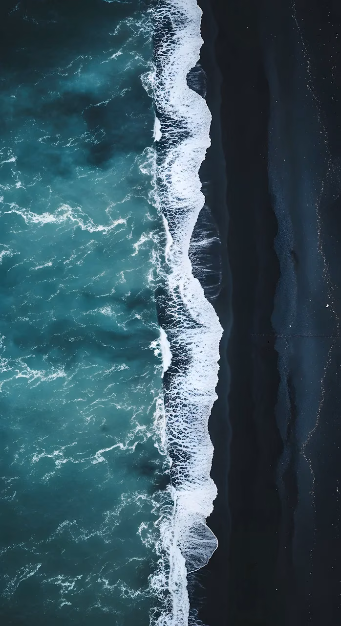 Download Aerial View Turquoise Ocean Waves Black Sand Beach Wallpaper in Mobile HD Aerial View Turquoise Ocean Waves Black Sand Beach - Free Mobile AMOLED Wallpaper Background