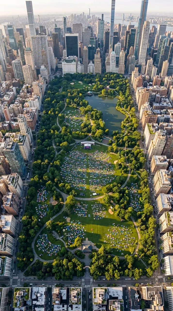 Download Aerial View of Urban Park Yoga Session with City Skyscrapers Wallpaper in Mobile HD Aerial View of Urban Park Yoga Session with City Skyscrapers - Free Mobile AMOLED Wallpaper Background