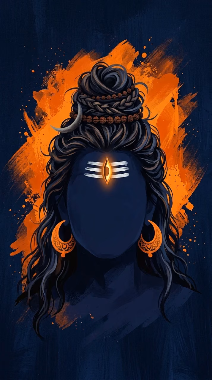 Aesthetic Abstract Digital Painting of Hindu Deity Lord Shiva - Free Mobile AMOLED Wallpaper Background