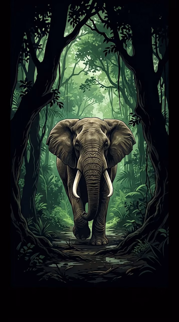 African Elephant Silhouette Forest Walk Graphic Art - Free Mobile AMOLED Wallpaper Background