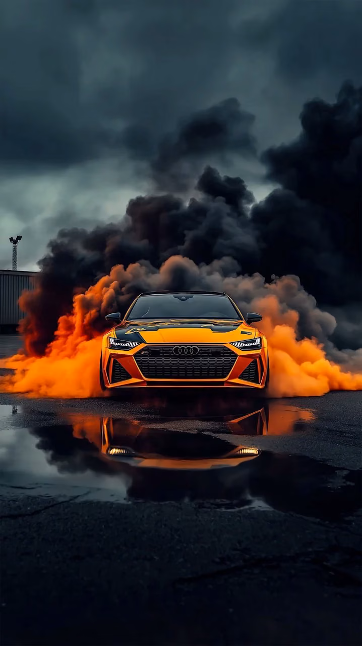 Aggressive Audi RS6 Burnout Smoke Effect Performance Vehicle Art - Free Mobile AMOLED Wallpaper Background