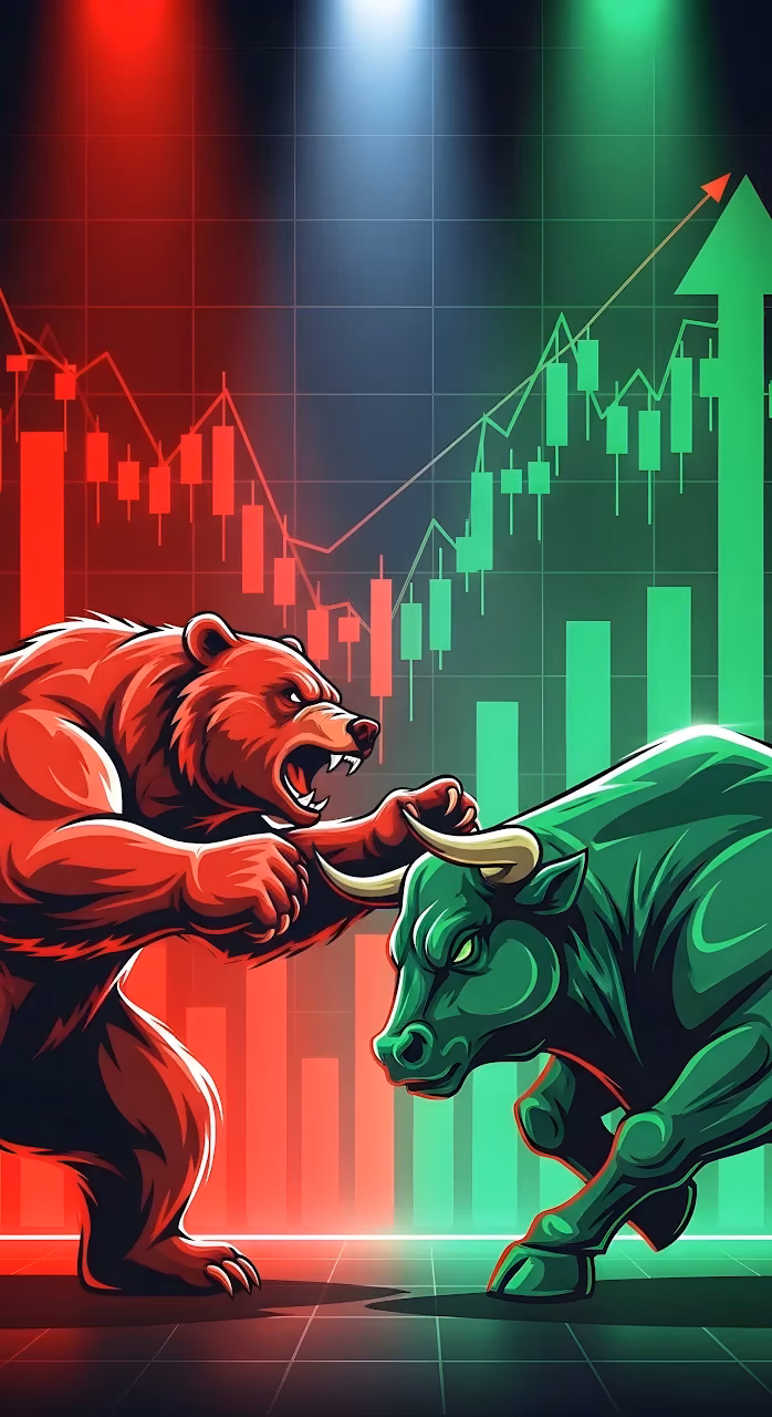 Aggressive Bear vs Bull Stock Market Candlestick Chart - Free Mobile AMOLED Wallpaper Background
