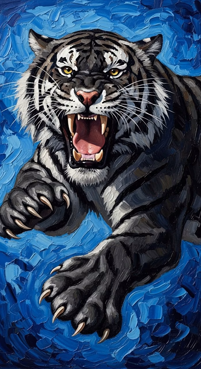 Download Aggressive Black Tiger Oil Painting Style Action Shot Wallpaper in Mobile HD Aggressive Black Tiger Oil Painting Style Action Shot - Free Mobile AMOLED Wallpaper Background