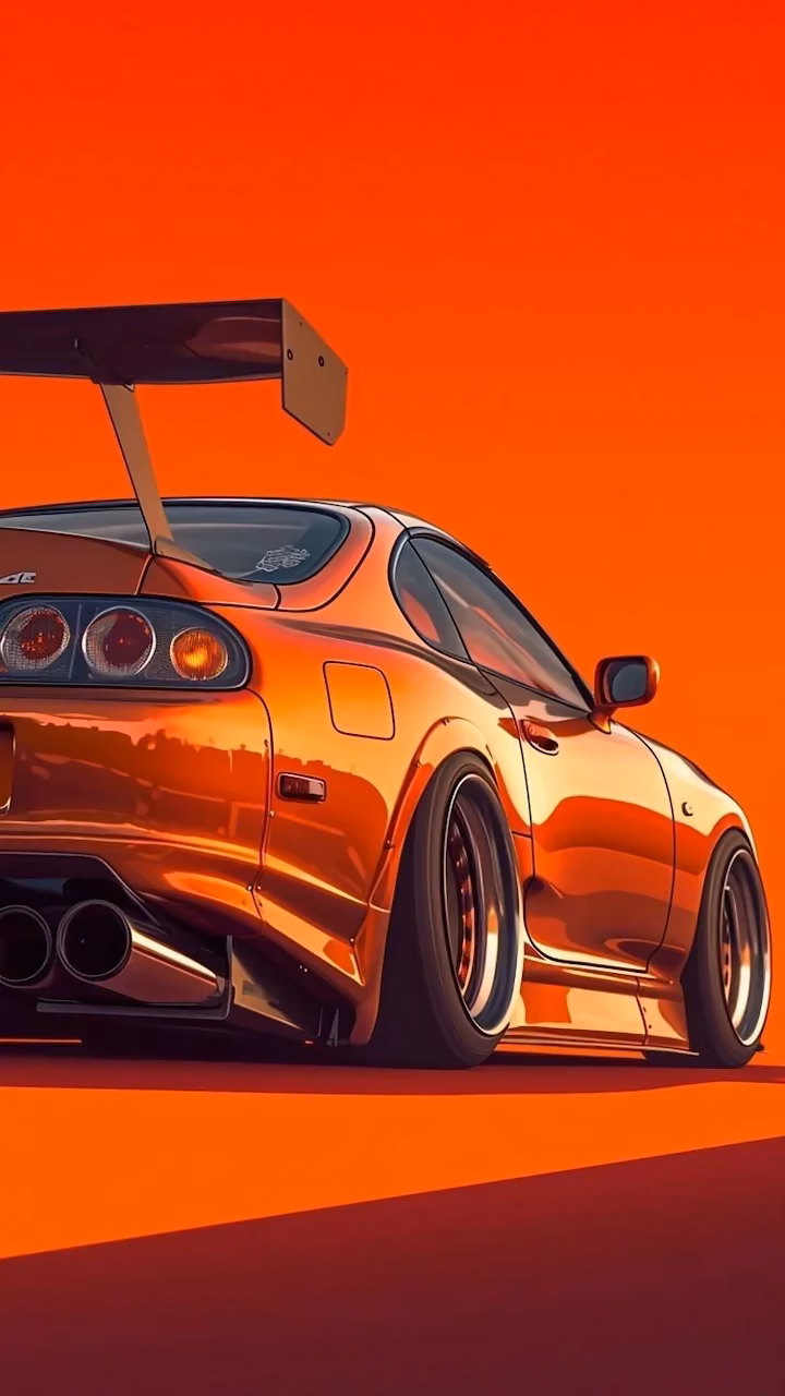 Aggressive Orange JDM Sports Car Widebody Kit Rear View - Free Mobile AMOLED Wallpaper Background