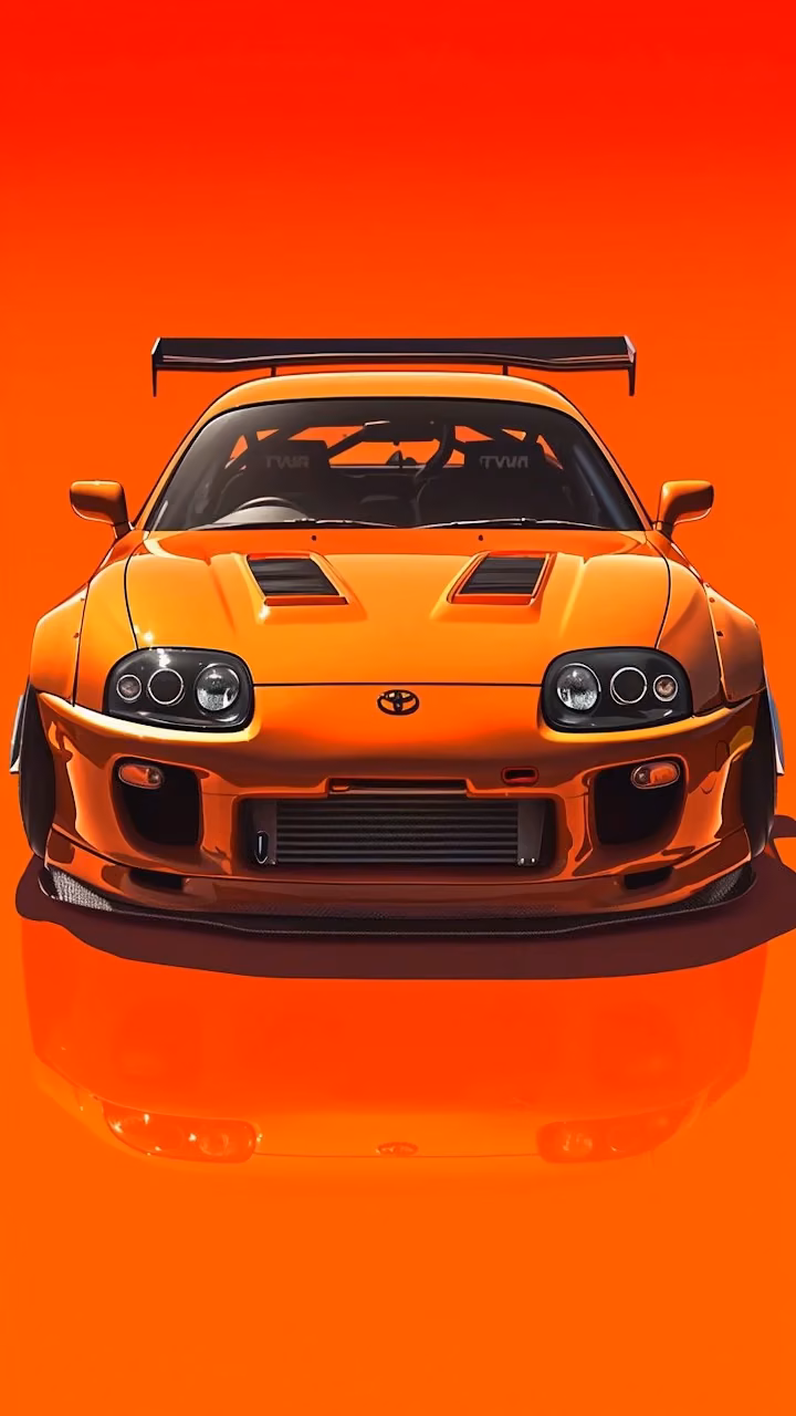 Download Aggressive Orange Toyota Supra JDM Sports Car Portrait Wallpaper in Mobile HD Aggressive Orange Toyota Supra JDM Sports Car Portrait - Free Mobile AMOLED Wallpaper Background