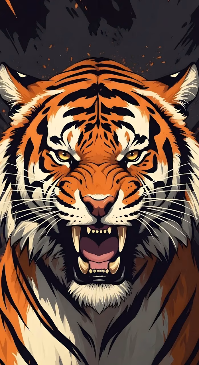 Aggressive Tiger Snarl Vector Illustration - Free Mobile AMOLED Wallpaper Background