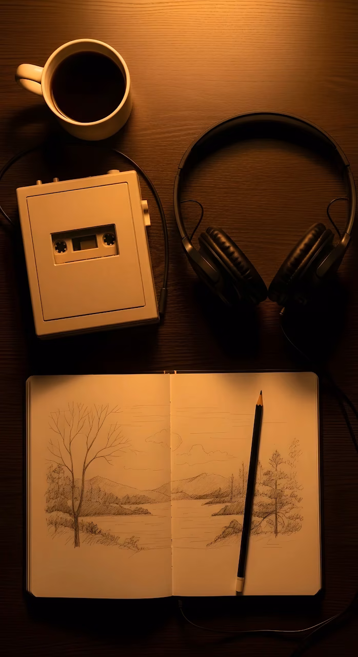 Download Analog Creative Setup Sketchbook Cassette Player Wallpaper in Mobile HD Analog Creative Setup Sketchbook Cassette Player - Free Mobile AMOLED Wallpaper Background