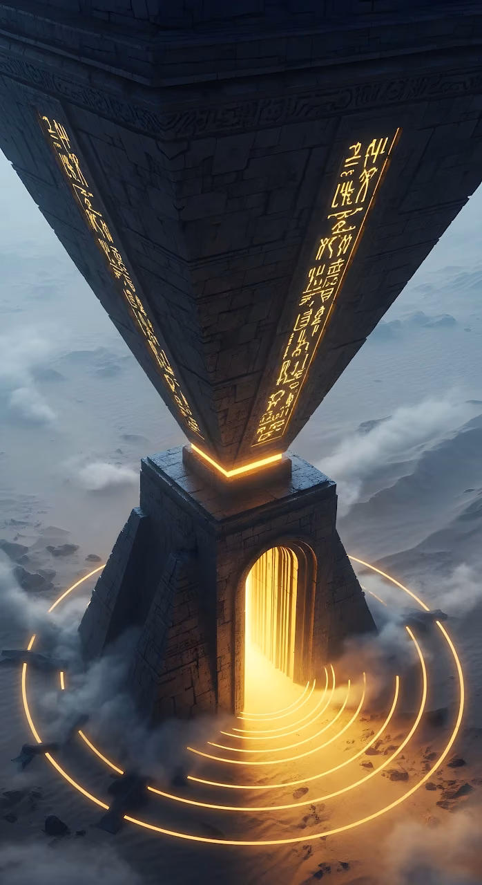Ancient Alien Obelisk Portal Glowing Runes Desert Structure - Free Mobile AMOLED Wallpaper Background