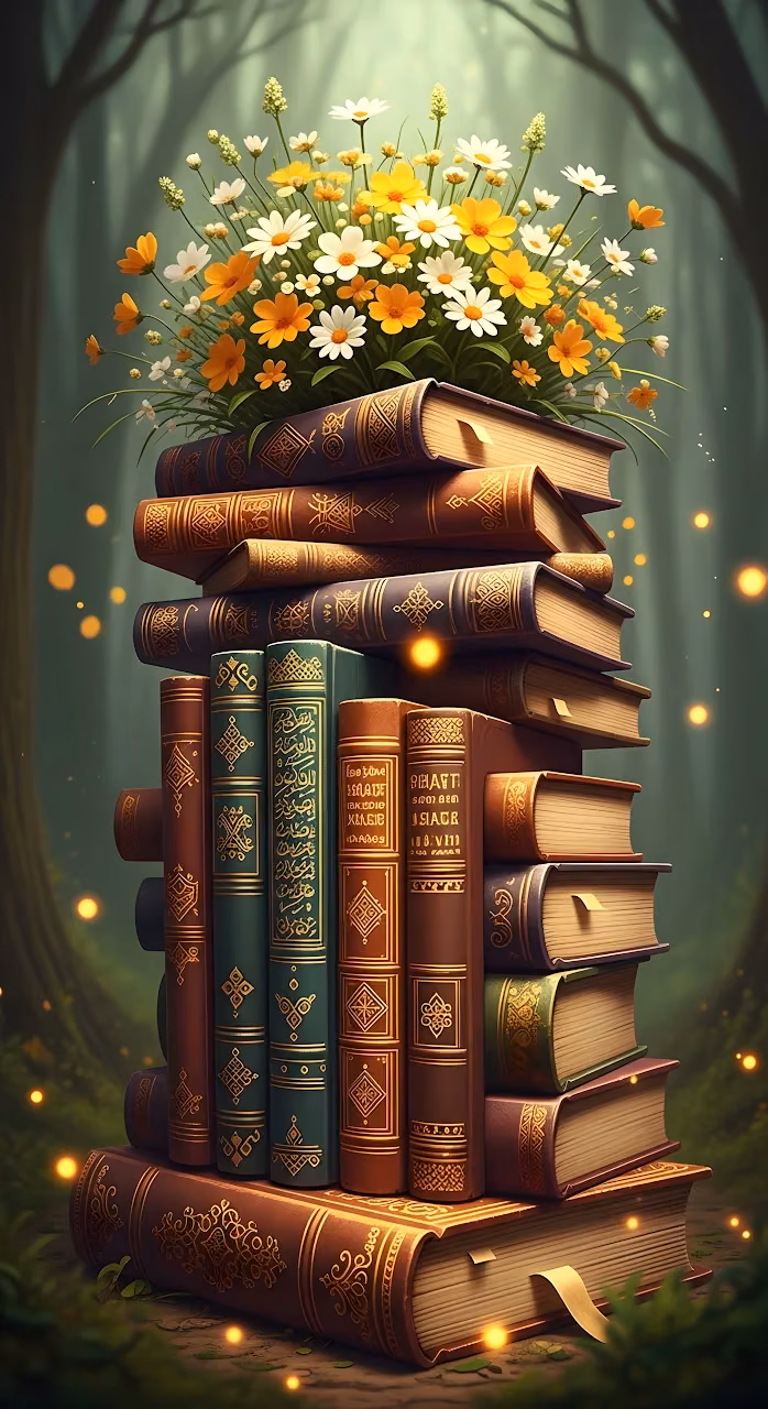 Download Ancient Books Stack Forest Daisies Fantasy Art Wallpaper in Mobile HD Ancient Books Stack Forest Daisies Fantasy Art - Free Mobile AMOLED Wallpaper Background