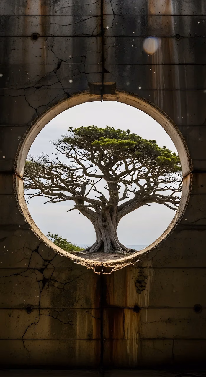 Download Ancient Tree Framed by Cracked Concrete Aperture Wallpaper in Mobile HD Ancient Tree Framed by Cracked Concrete Aperture - Free Mobile AMOLED Wallpaper Background