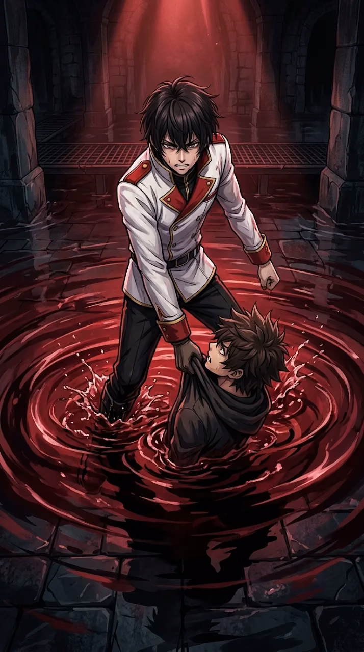 Anime Duel Concept in Red Rippled Water - Free Mobile AMOLED Wallpaper Background
