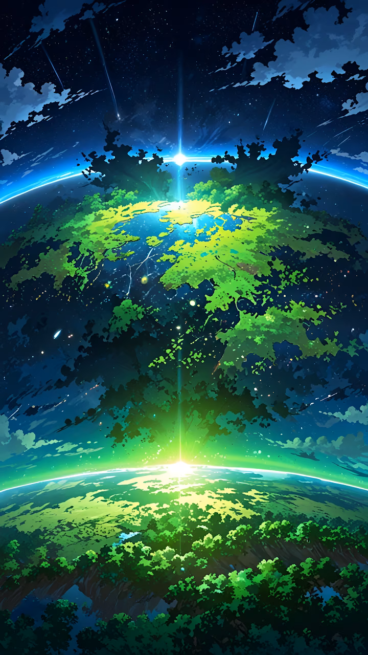 Anime Green Planet Earth View Space Sci Fi Illustration - Free Mobile AMOLED Wallpaper Background