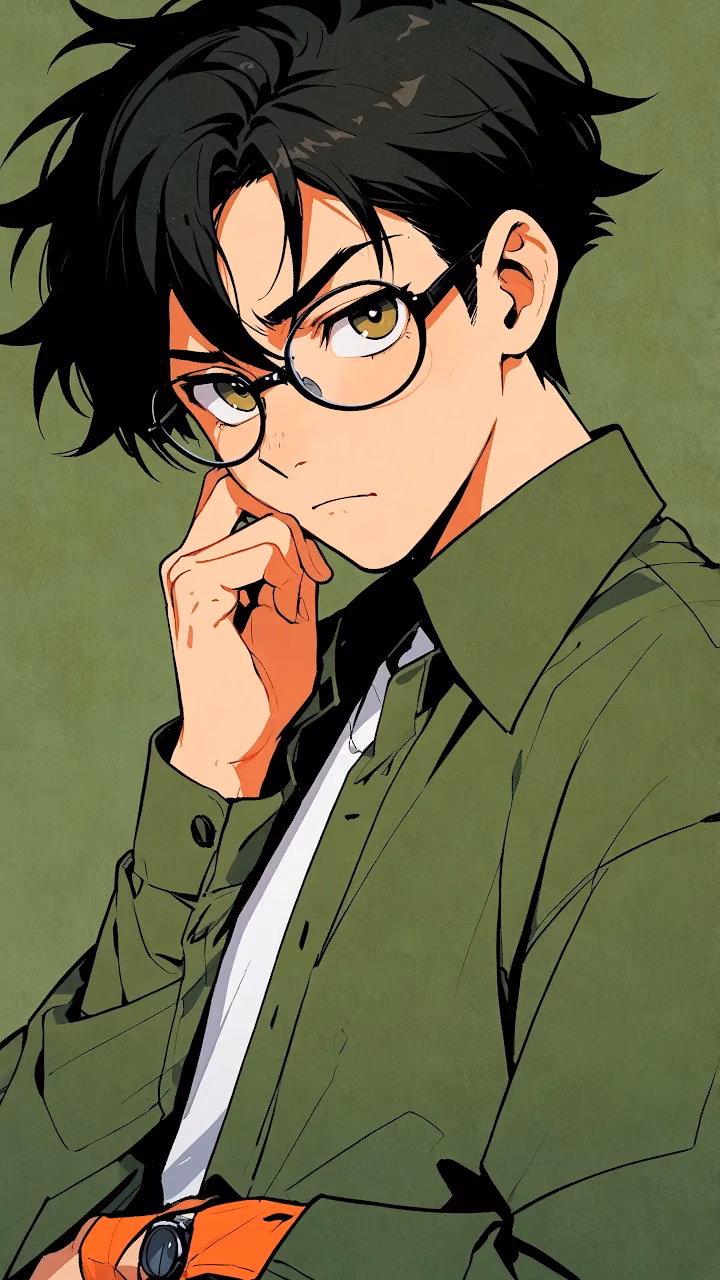 Download Anime Guy with Glasses in Green Shirt Wallpaper in Mobile HD Anime Guy with Glasses in Green Shirt - Free Mobile AMOLED Wallpaper Background