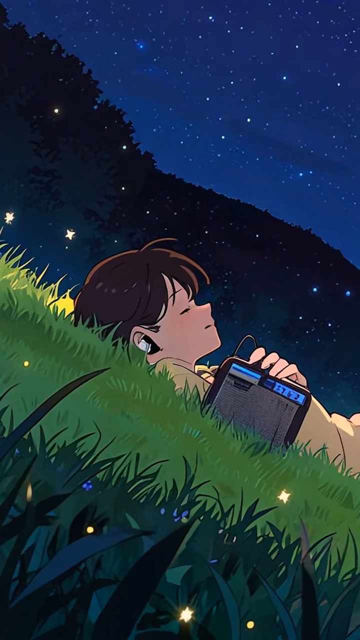 Anime Starry Night Relaxation, Lo Fi Music Illustration - Free 4K Desktop Wallpaper Background