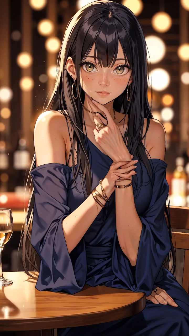 Download Anime Woman in Blue Dress at Bar with Wine Wallpaper in Mobile HD Anime Woman in Blue Dress at Bar with Wine - Free Mobile AMOLED Wallpaper Background
