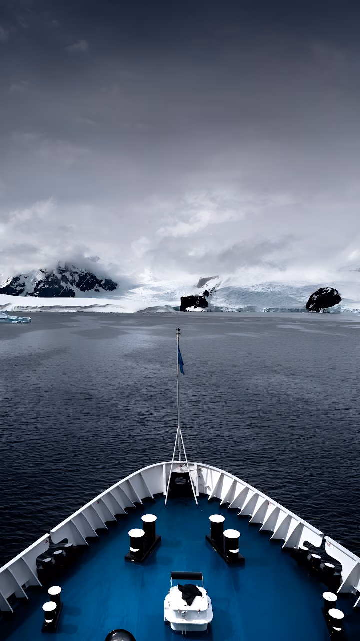 Antarctic Expedition Ship Bow Glaciers Overcast Sky - Free Mobile AMOLED Wallpaper Background