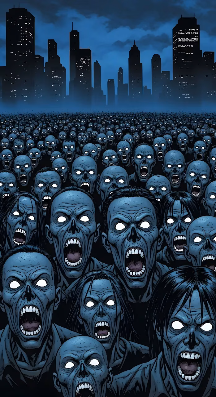 Apocalyptic Zombie Horde Swarming City at Dark Night - Free Mobile AMOLED Wallpaper Background