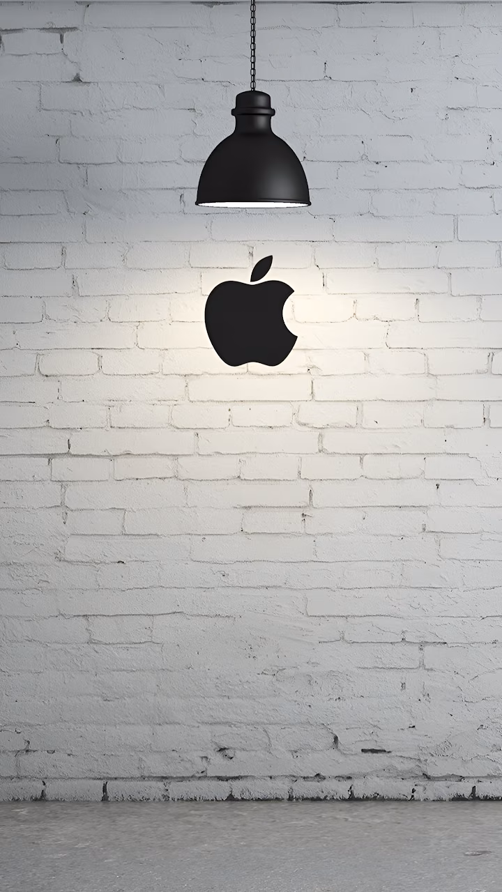 Apple Logo Spotlight White Brick Wall Industrial Minimalist - Free Mobile AMOLED Wallpaper Background