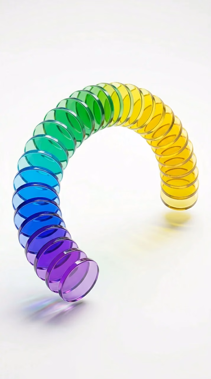 Arc of Rainbow Colored Glass Disks on a White Background - Free Mobile AMOLED Wallpaper Background