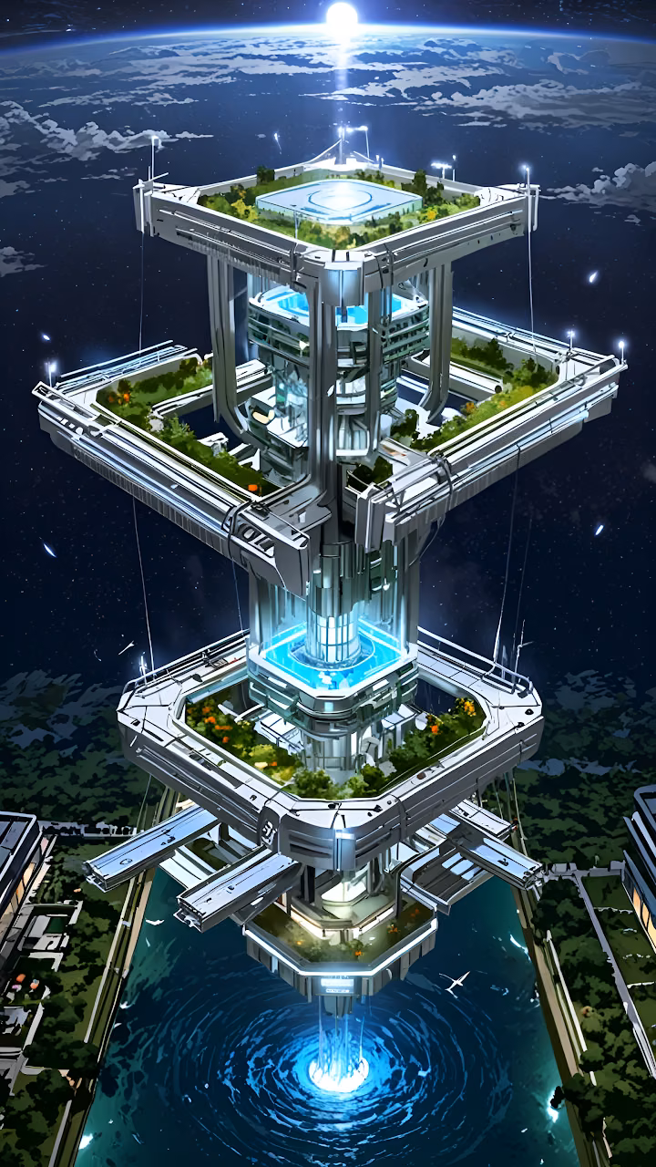 Arcology Tower Floating Above Earth Futuristic Cityscape - Free Mobile AMOLED Wallpaper Background