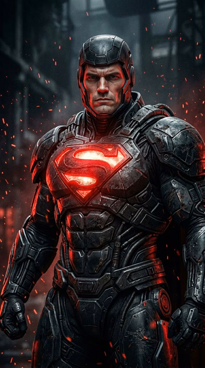 Download Armored Superman in Industrial Setting Wallpaper in Mobile HD Armored Superman in Industrial Setting - Free Mobile AMOLED Wallpaper Background