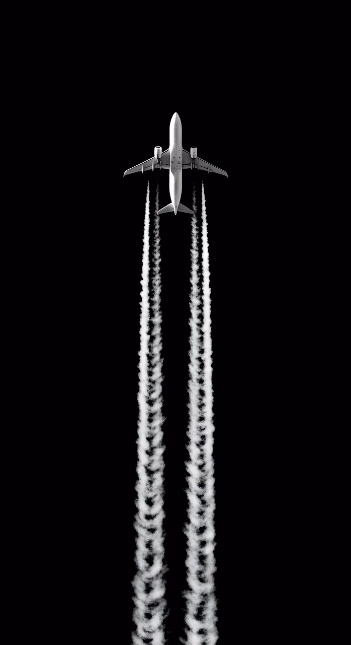 Ascending Commercial Jet with Contrails on Black Sky - Free Mobile AMOLED Wallpaper Background