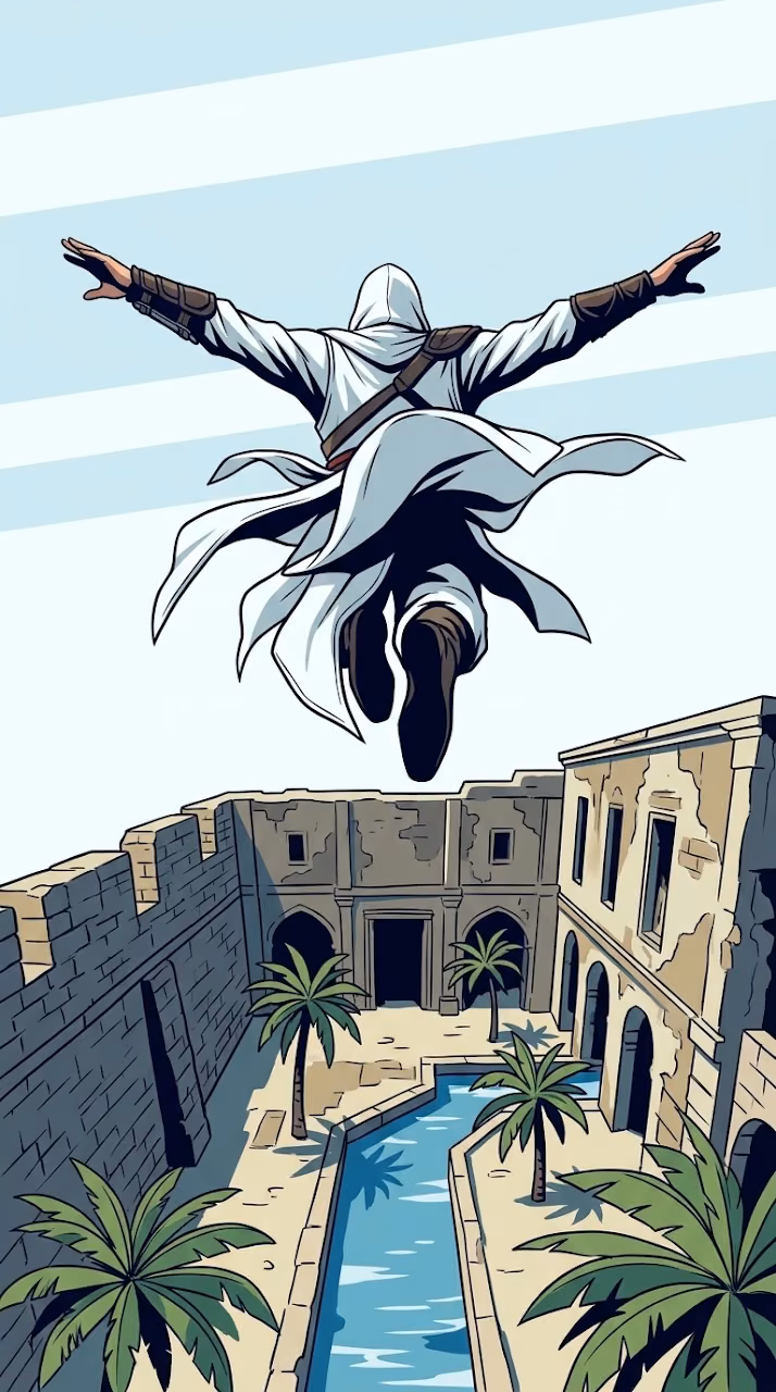 Assassin Leap of Faith Illustration - Free Mobile AMOLED Wallpaper Background