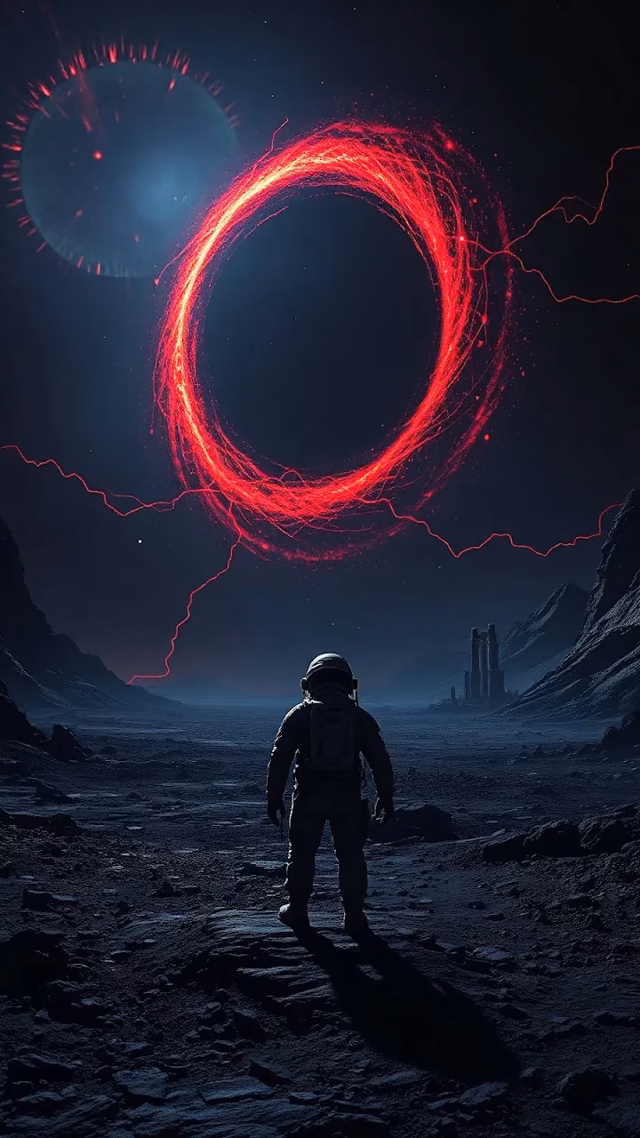 Astronaut Before Glowing Red Cosmic Ring - Free Mobile AMOLED Wallpaper Background