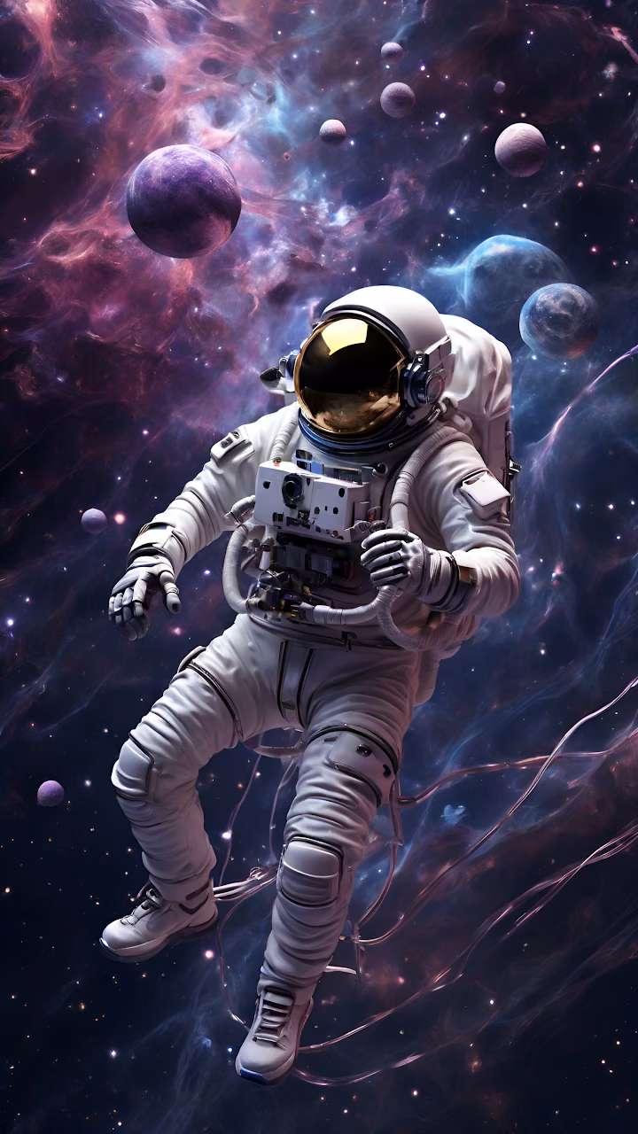 Astronaut Floating Deep Space Colorful Nebula Planets - Free Mobile AMOLED Wallpaper Background