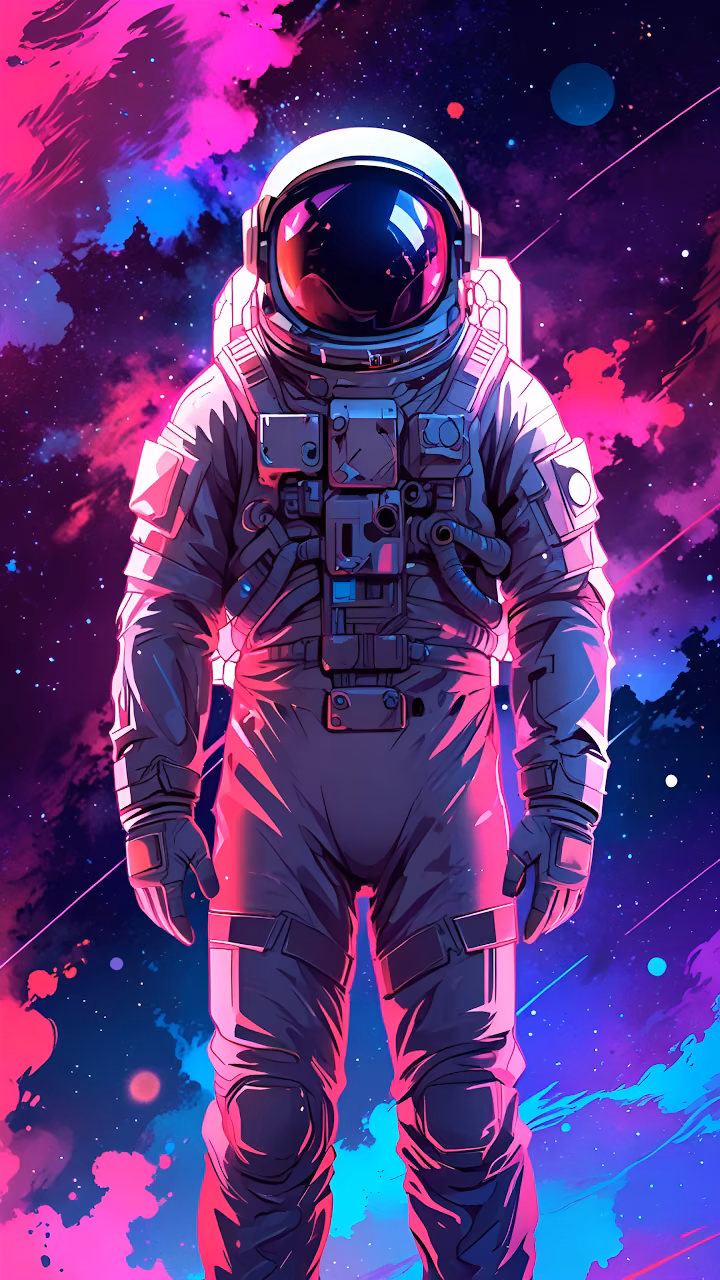 Download Astronaut in Neon Cosmic Space with Pink and Blue Hues Wallpaper in Mobile HD Astronaut in Neon Cosmic Space with Pink and Blue Hues - Free Mobile AMOLED Wallpaper Background