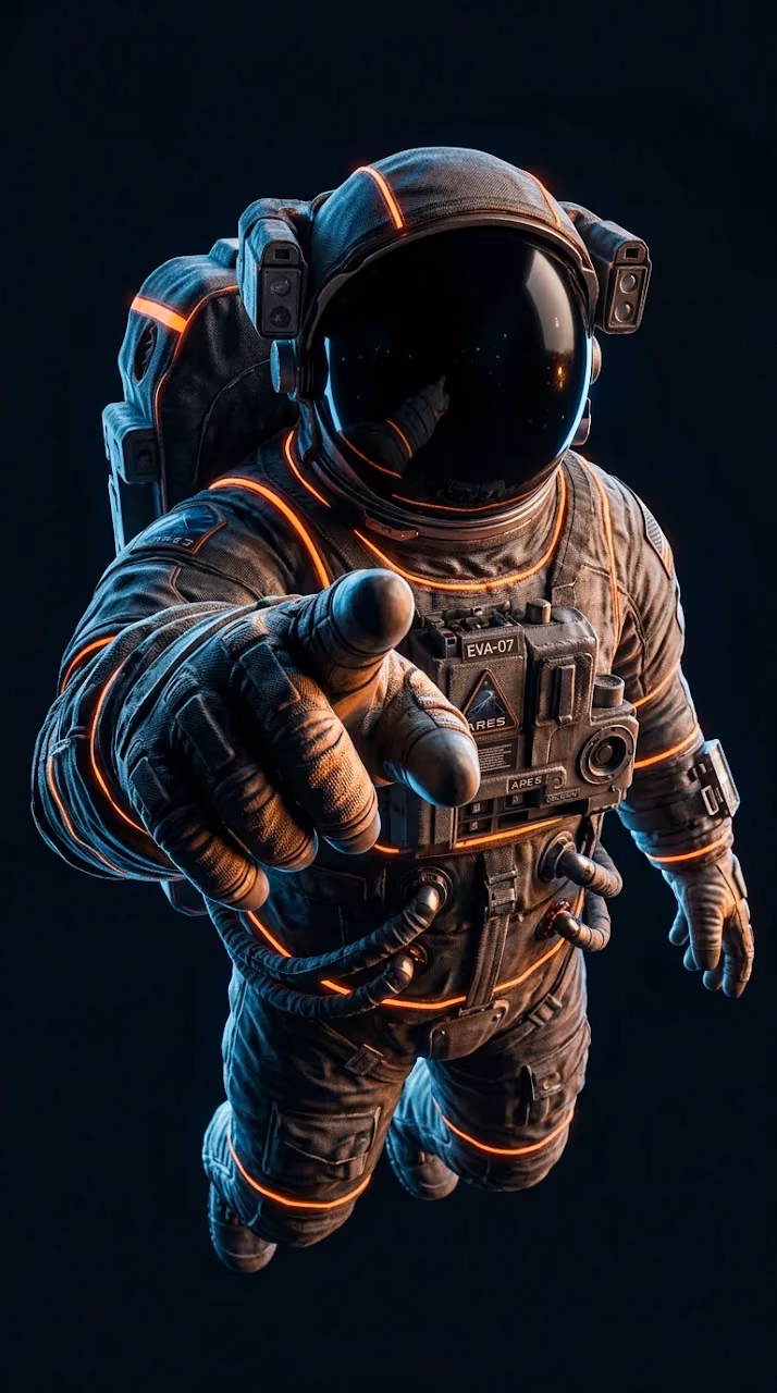 Astronaut Pointing Finger with Glowing Orange Accents - Free Mobile AMOLED Wallpaper Background
