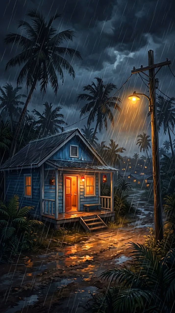 Download Atmospheric Illustration of a Small Blue House in the Rain at Night Wallpaper in Mobile HD Atmospheric Illustration of a Small Blue House in the Rain at Night - Free Mobile AMOLED Wallpaper Background