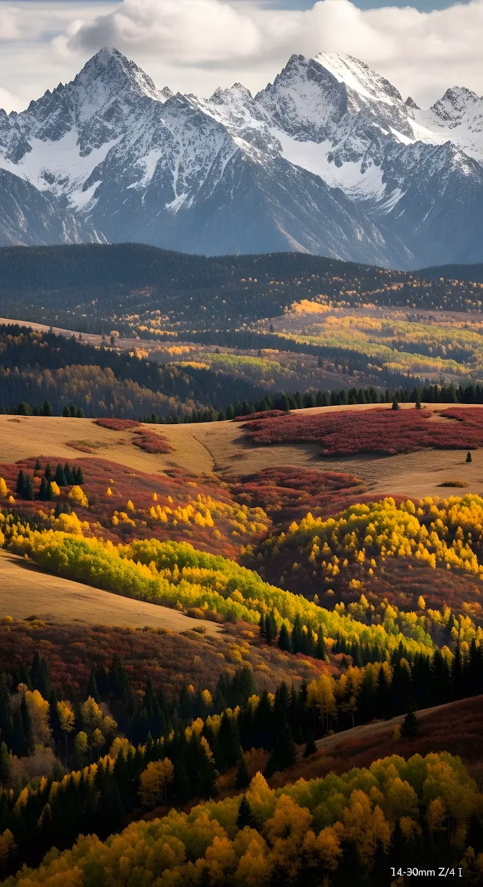 Autumn Foothills and Snow-Capped Rockies Landscape - Free Mobile AMOLED Wallpaper Background